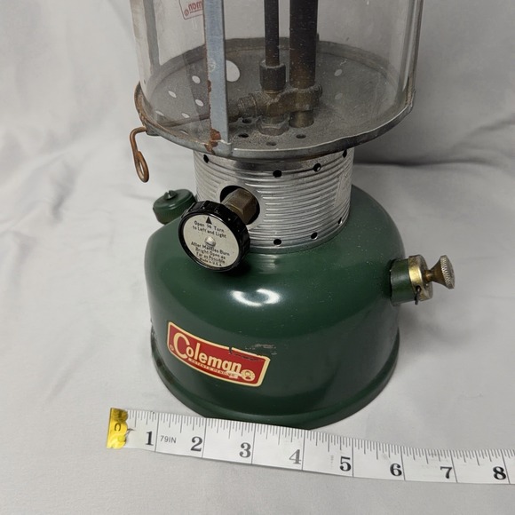 Vintage Coleman 220F Green Camping Outdoors Lantern Pyrex Globe USA Made 1967 - Picture 15 of 16